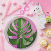 Mid-Century Modern Hawaiian Monstera Leaf Papieren Bordje (Feest)