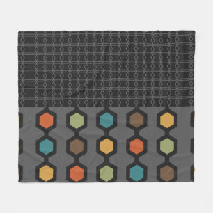 Mid Century Modern Hexagons Black Colorful Fleece Deken