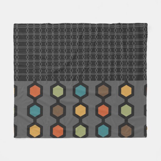 Mid Century Modern Hexagons Black Colorful Fleece Deken (Voorkant (Horizontaal))