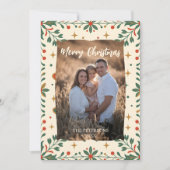 Mid-Century Modern Holly Photo Family Holiday Kaart (Voorkant)
