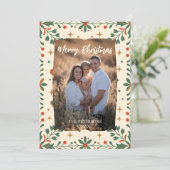 Mid-Century Modern Holly Photo Family Holiday Kaart (Staand voorkant)