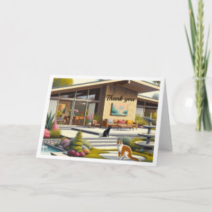 Mid Century Modern Huis Gevouwen Dankkaart Bedankkaart