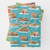 Mid-Century Modern Huizen Kerst verpakken papier Inpakpapier Vel (In situ)
