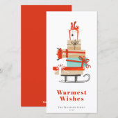 Mid-century Modern Illustrated Christmas Sled Feestdagenkaart (Voorkant / Achterkant)