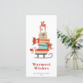 Mid-century Modern Illustrated Christmas Sled Feestdagenkaart (Staand voorkant)