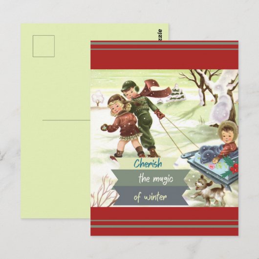 Mid Century Modern Illustratie Winter Briefkaart (Voorkant / Achterkant)