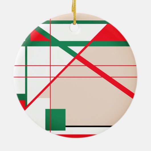 Mid-Century Modern in Red Green op White Beige Keramisch Ornament (Achterkant)