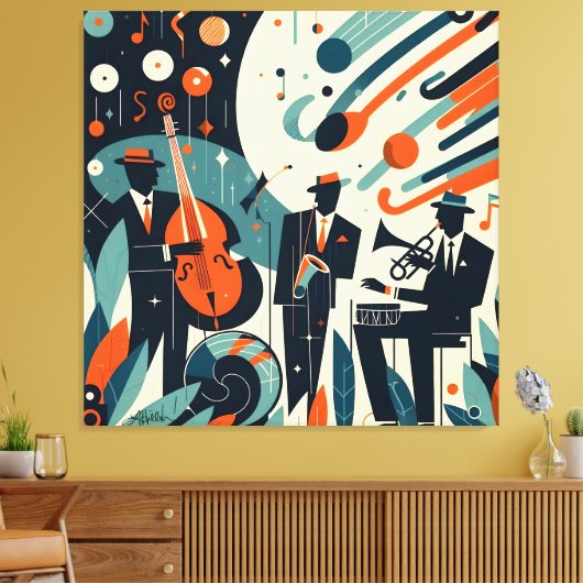 Mid Century Modern Jazz Age Trio Canvas Afdruk (Insitu (Woonkamer))