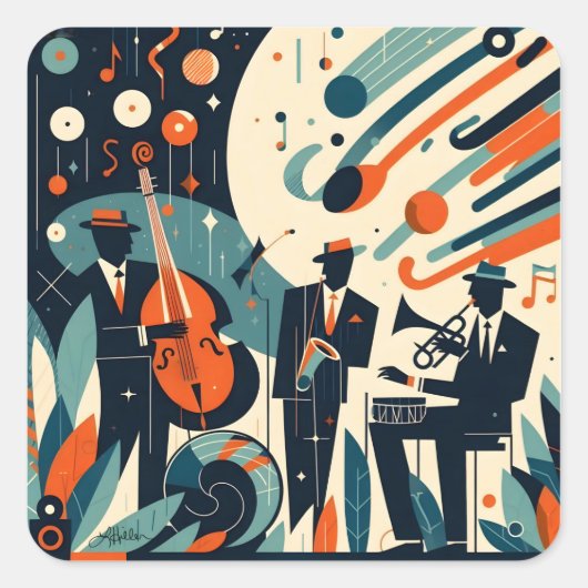 Mid Century Modern Jazz Age Trio Vierkante Sticker (Voorkant)