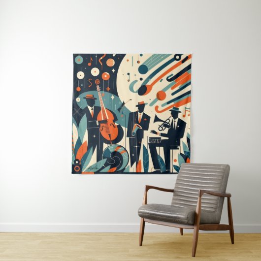 Mid Century Modern Jazz Age Trio Wandkleed (In situ)