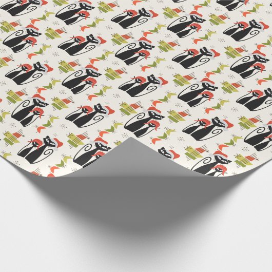Mid Century Modern Kerst Kat Wrapping Papier (Hoek)