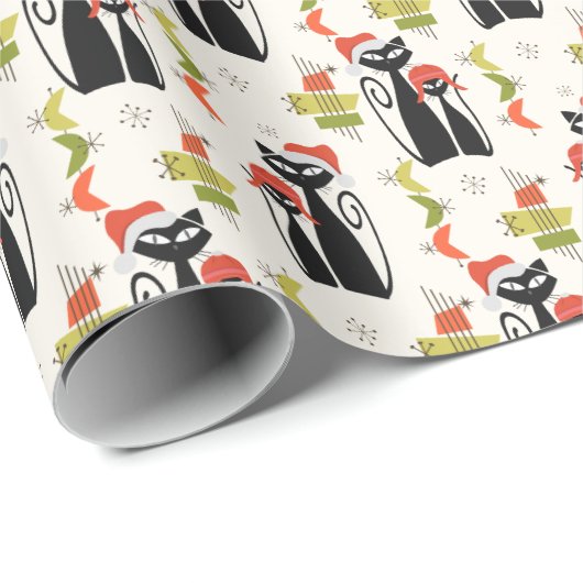 Mid Century Modern Kerst Kat Wrapping Papier (Rol Hoek)