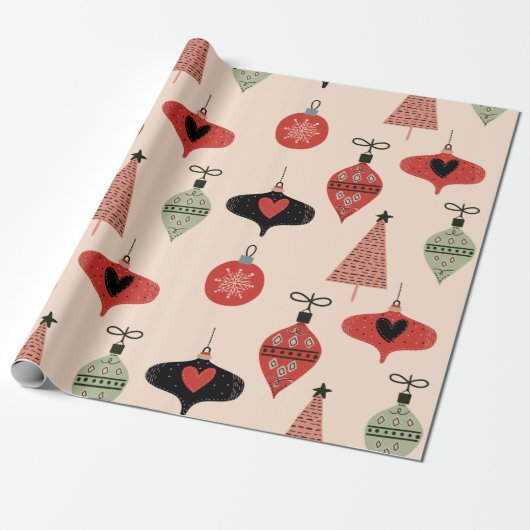 Mid Century Modern kerstinpakpapier Cadeaupapier (Uitgerold)