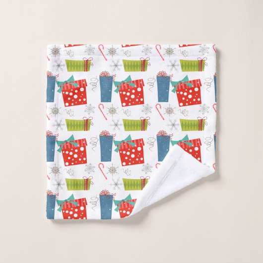 Mid Century Modern Kerstmis, aanwezig en snoepriet Bad Handdoek (Wasdoekje)