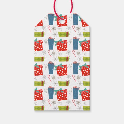 Mid Century Modern Kerstmis, aanwezig en snoepriet Cadeaulabel (Voorkant)