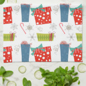 Mid Century Modern Kerstmis, aanwezig en snoepriet Theedoek (Gevouwen)