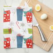 Mid Century Modern Kerstmis, aanwezig en snoepriet Theedoek (Quarter Fold)