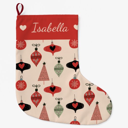 Mid Century Modern Kerstmis gepersonaliseerd Grote Kerstsok (Voorkant)