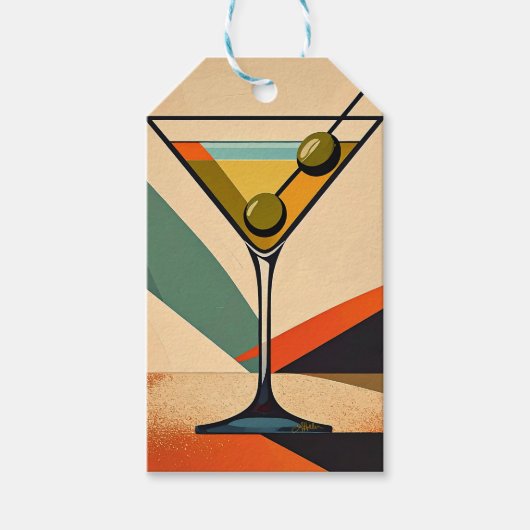 Mid Century Modern Kleurblok Martini Kunst Cadeaulabel (Voorkant)