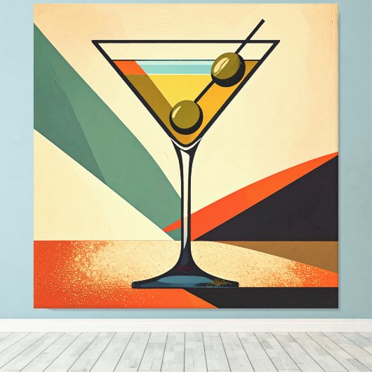 Mid Century Modern Kleurblok Martini Kunst Canvas Afdruk (Insitu (Houten vloer))