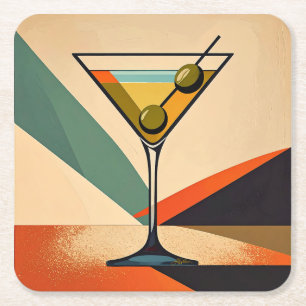 Mid Century Modern Kleurblok Martini Kunst Kartonnen Onderzetters