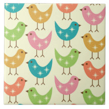 Mid Century Modern Kleurrijk Atomaire Vogels Patro