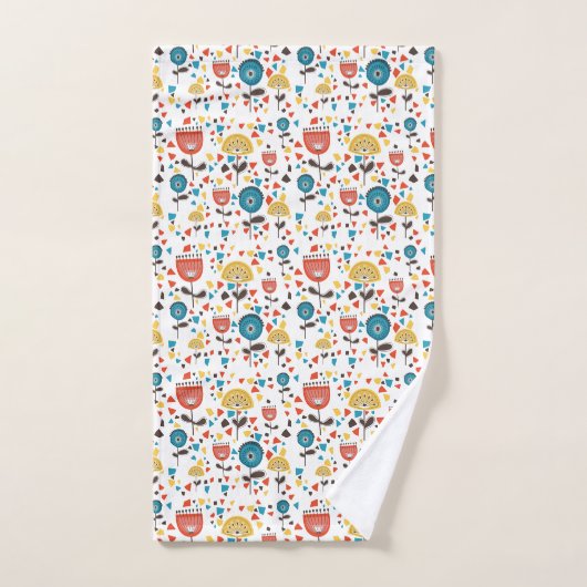 Mid Century Modern kleurrijk bloemmotief Bad Handdoek (Handdoek)