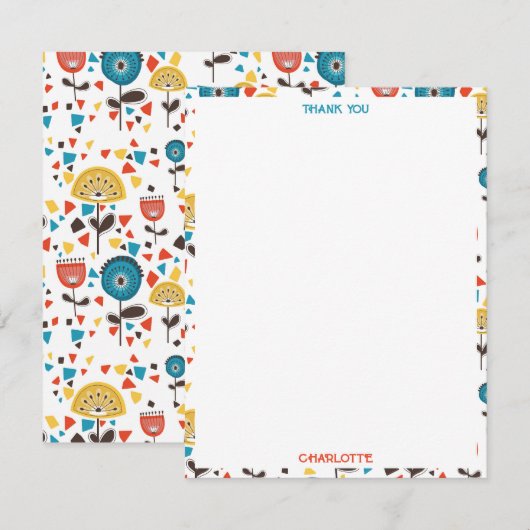 Mid Century Modern kleurrijk bloemmotief Bedankkaart (Voorkant / Achterkant)