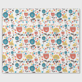 Mid Century Modern kleurrijk bloemmotief Cadeaupapier (Vlak)