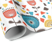 Mid Century Modern kleurrijk bloemmotief Cadeaupapier (Rol Hoek)