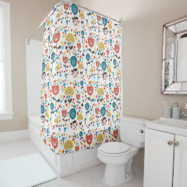Mid Century Modern kleurrijk bloemmotief Douchegordijn