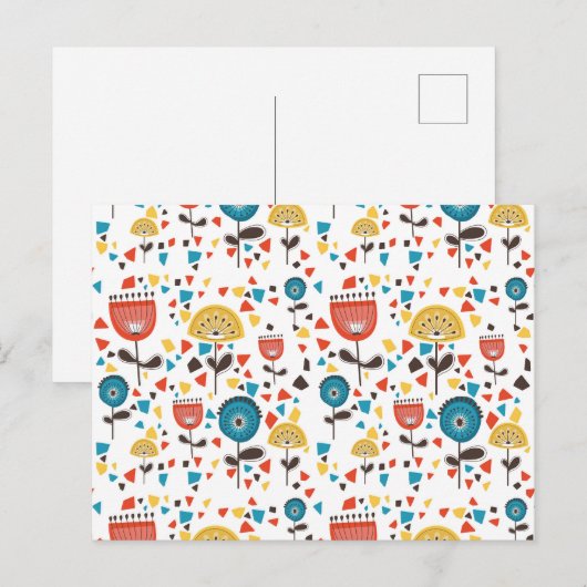 Mid Century Modern kleurrijk bloemmotief Feestdagenkaart (Voorkant / Achterkant)