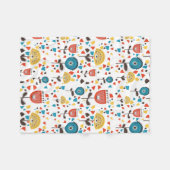 Mid Century Modern kleurrijk bloemmotief Fleece Deken (Voorkant (Horizontaal))