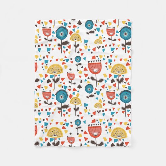 Mid Century Modern kleurrijk bloemmotief Fleece Deken (Voorkant)