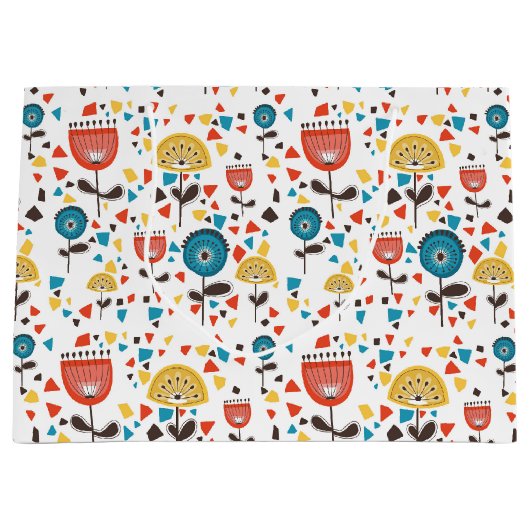 Mid Century Modern kleurrijk bloemmotief Groot Cadeauzakje (Voorkant)