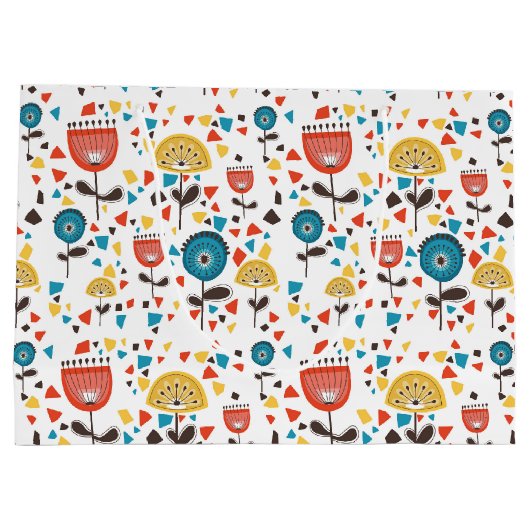 Mid Century Modern kleurrijk bloemmotief Groot Cadeauzakje (Achterkant)