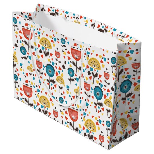 Mid Century Modern kleurrijk bloemmotief Groot Cadeauzakje (Achterkant Gekanteld)