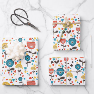 Mid Century Modern kleurrijk bloemmotief Inpakpapier Vel