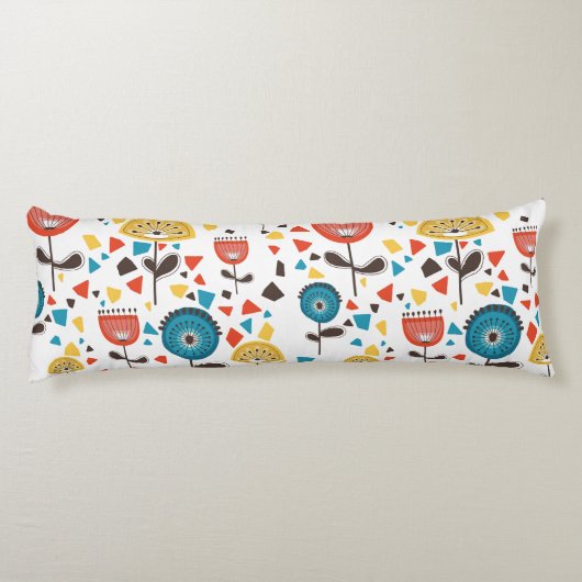 Mid Century Modern kleurrijk bloemmotief Lichaamskussen (Achterkant)