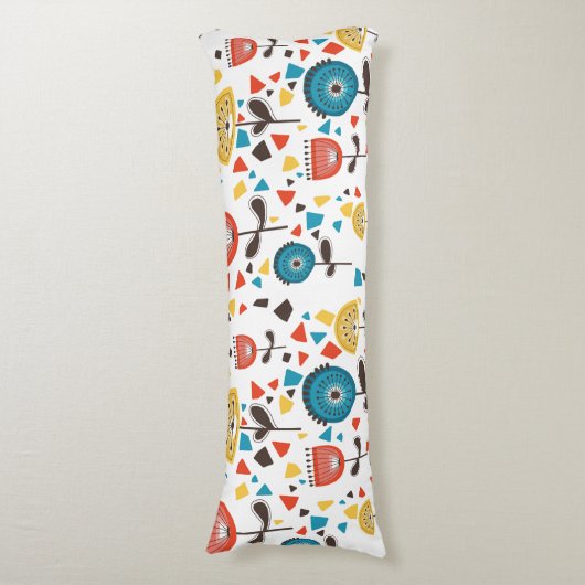 Mid Century Modern kleurrijk bloemmotief Lichaamskussen (Voorkant Verticaal)