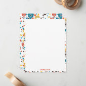 Mid Century Modern kleurrijk bloemmotief Notitiekaartje (Voorkant / Achterkant in situ)