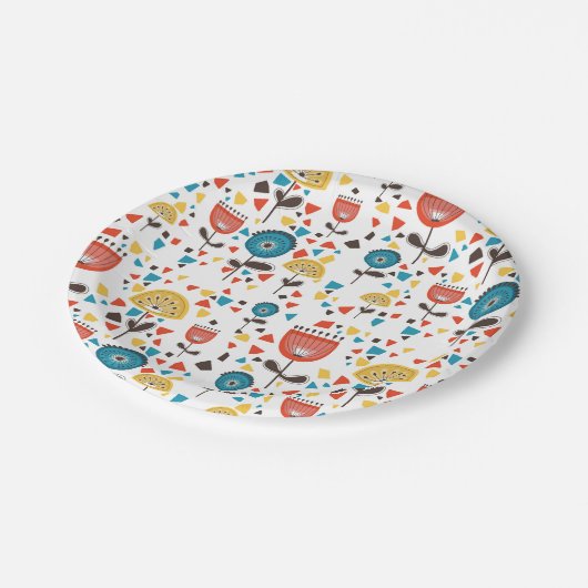 Mid Century Modern kleurrijk bloemmotief Papieren Bordje (Gekanteld)