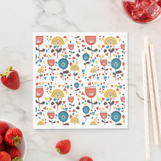 Mid Century Modern kleurrijk bloemmotief Servet (Insitu)