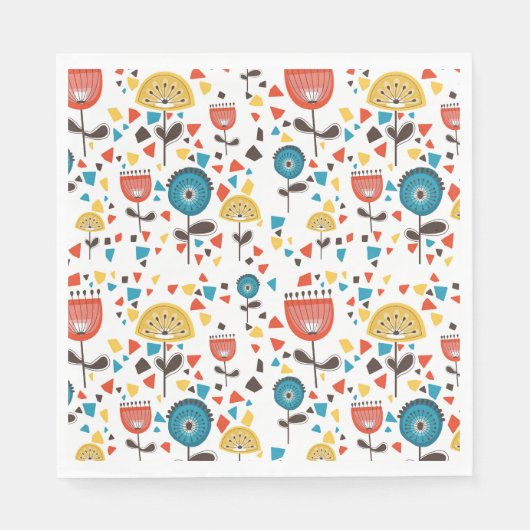 Mid Century Modern kleurrijk bloemmotief Servet (Voorkant)