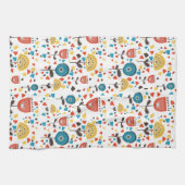 Mid Century Modern kleurrijk bloemmotief Theedoek (Horizontaal)