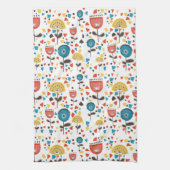 Mid Century Modern kleurrijk bloemmotief Theedoek (Verticaal)