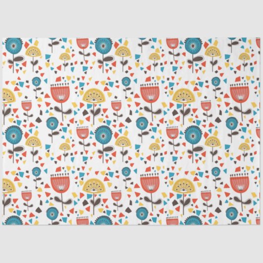 Mid Century Modern kleurrijk bloemmotief Tissuepapier (Voorkant)