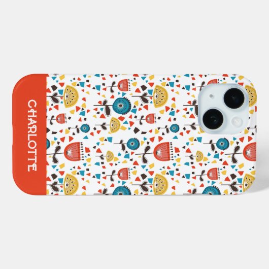 Mid Century Modern Kleurrijke Bloemen Custom Name Case-Mate iPhone Case (Achterkant (horizontaal))