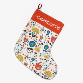 Mid Century Modern Kleurrijke Bloemen Custom Name Grote Kerstsok (Voorkant (Hangend))