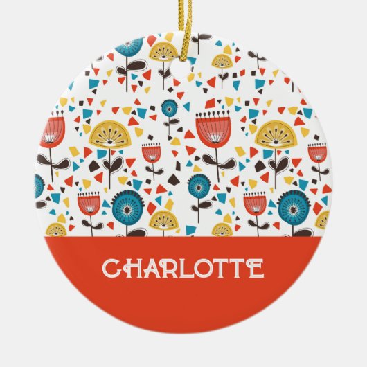 Mid Century Modern Kleurrijke Bloemen Custom Name Keramisch Ornament (Voorkant)
